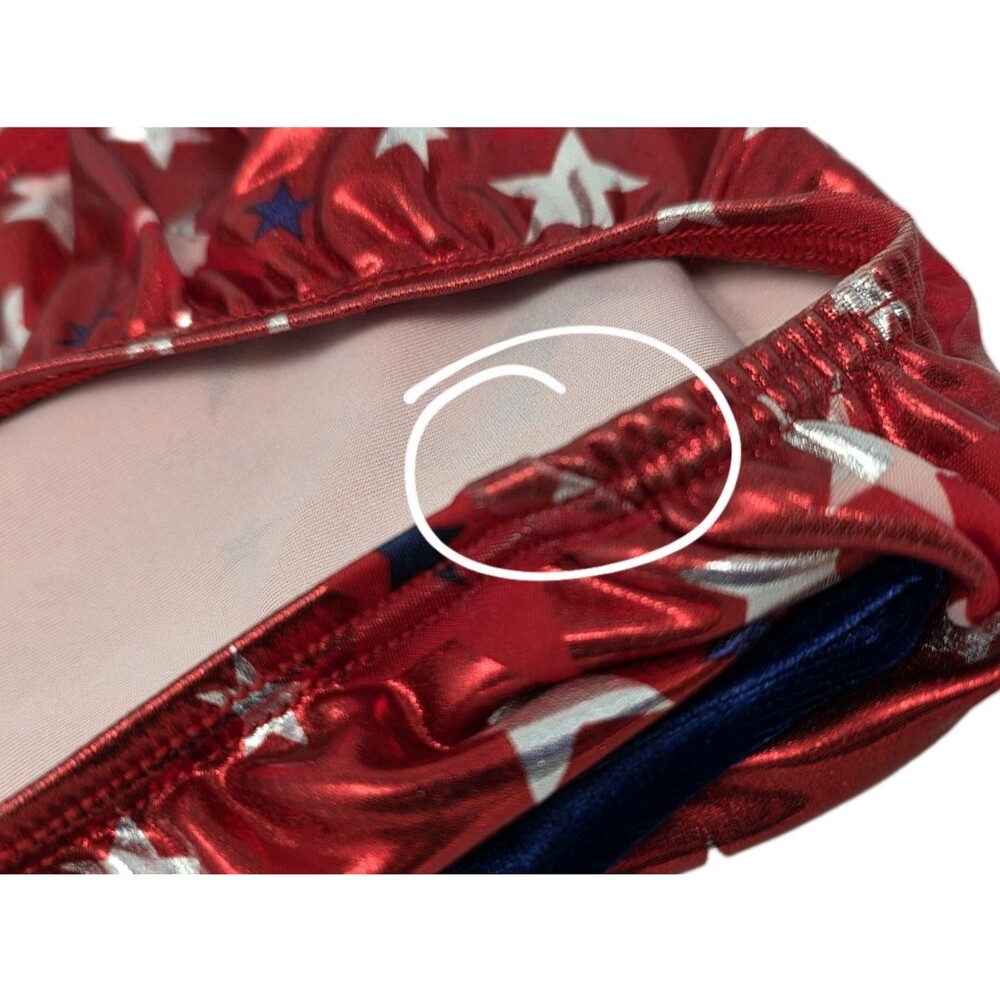 GK Elite VTG Carly Patterson Metallic Red White Blue Patriotic Leotard Size AS - Picture 11 of 12
